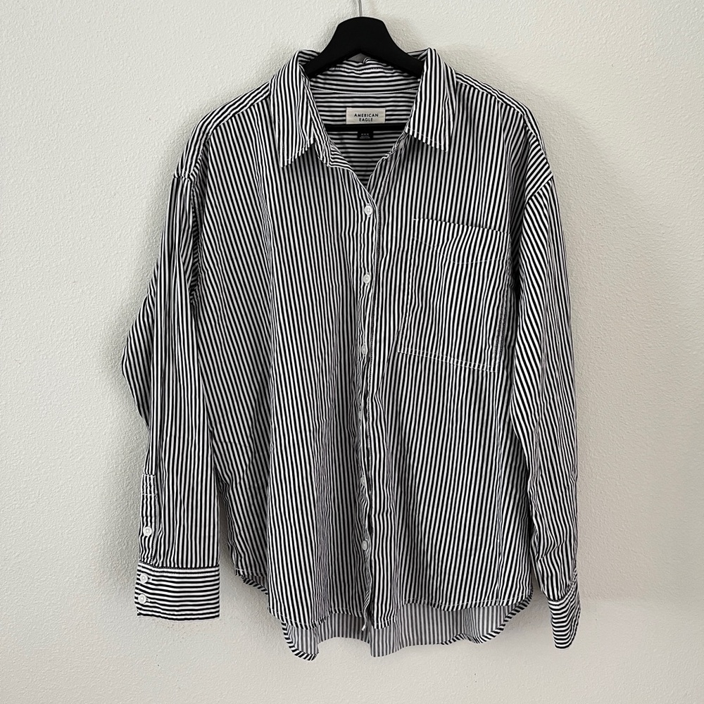 Black and white striped button down shirt